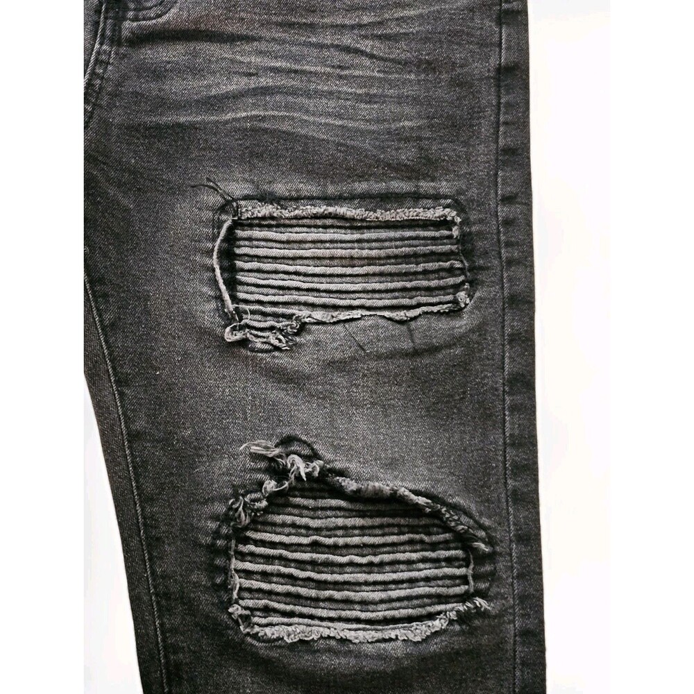 R GSTR Men's Slim Straight Stacked Ripped Patched Jeans Black Size 32 Inseam 28 - Picture 7 of 13